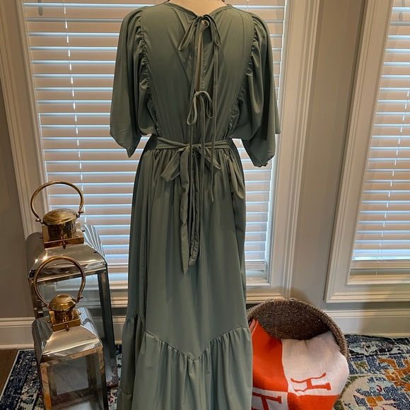 Maxi dress casual mid sleeves pleated ruffle BoHo dress - Picture 11 of 16